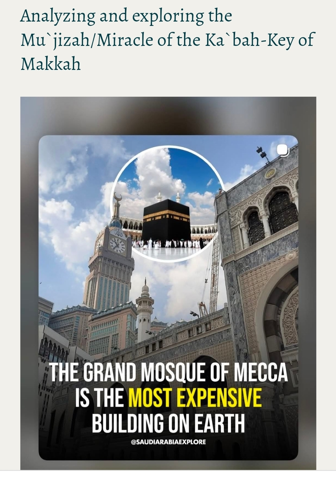 Analyzing and exploring the Mu`jizah/Miracle of the Ka`bah-Key of Makkah