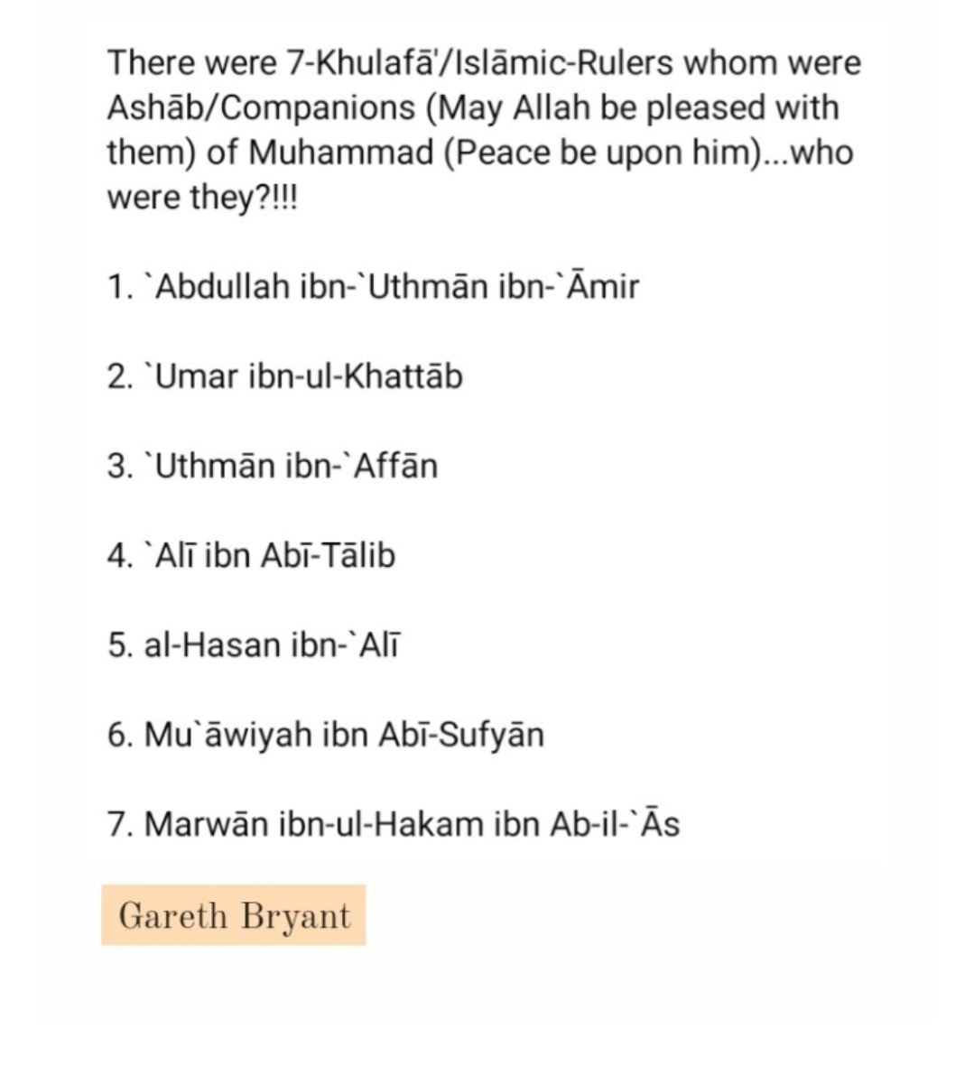 Some Brief Islamic-History (Biographies of the Rightly-Guided Khulafa’)