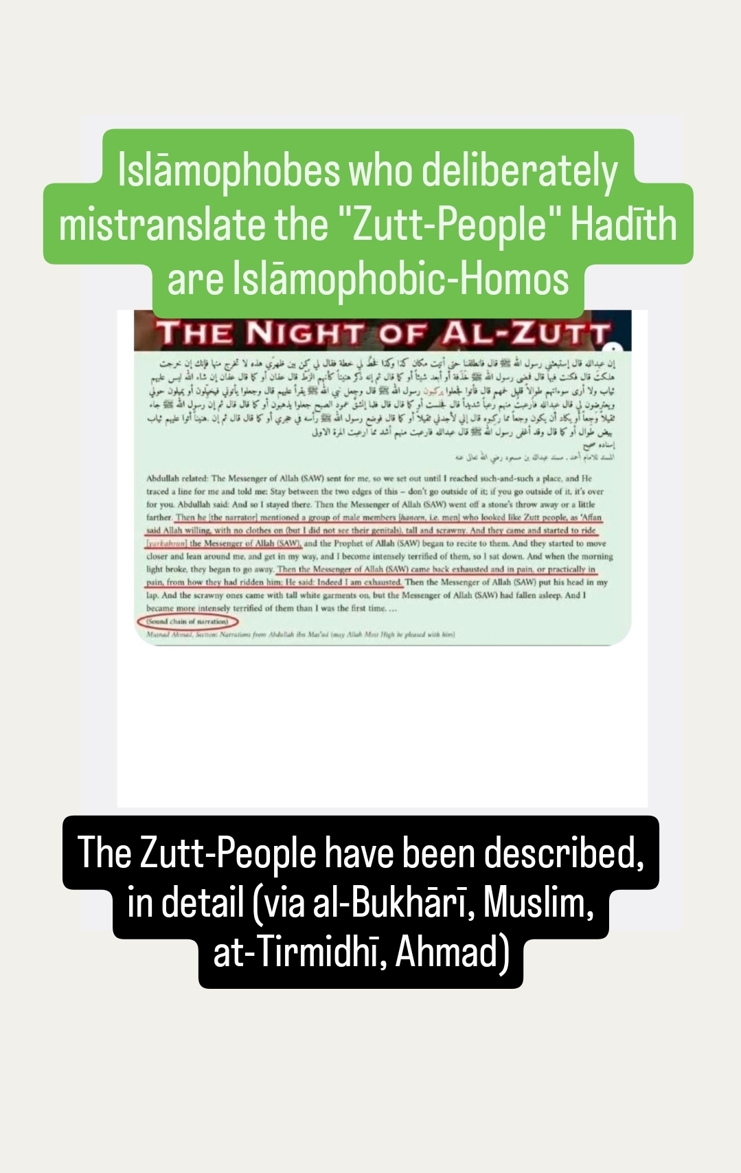 Islāmophobes who deliberately mistranslate the “Zutt-People” Hadīth are Islāmophobic-Homos